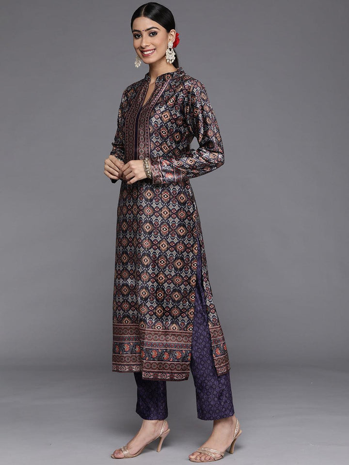 Multicoloured Printed Velvet Straight Kurta With Dupatta