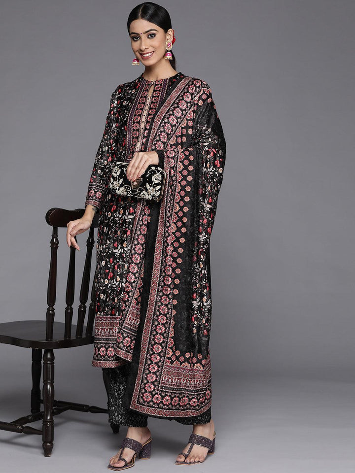 Multicoloured Printed Velvet Straight Kurta With Dupatta