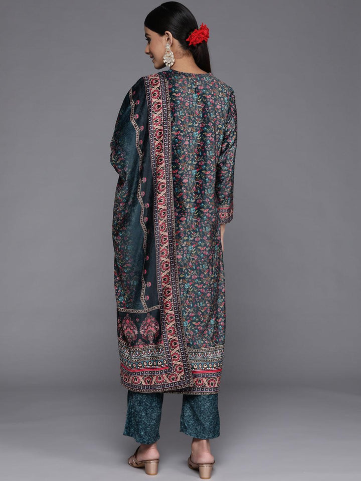 Multicoloured Printed Velvet Straight Kurta With Dupatta