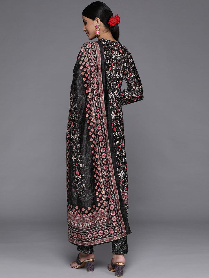 Multicoloured Printed Velvet Straight Kurta With Dupatta