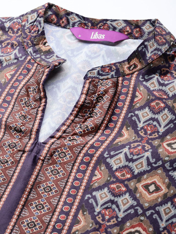 Multicoloured Printed Velvet Straight Kurta With Dupatta