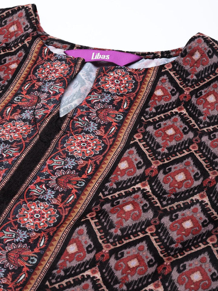 Multicoloured Printed Velvet Straight Kurta With Dupatta