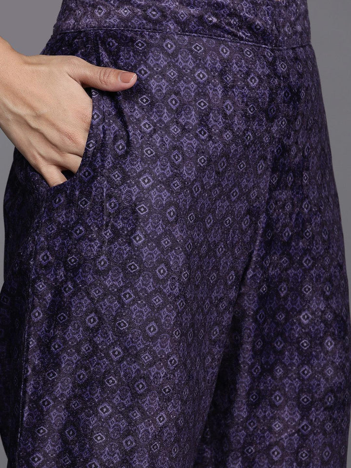 Multicoloured Printed Velvet Straight Kurta With Dupatta