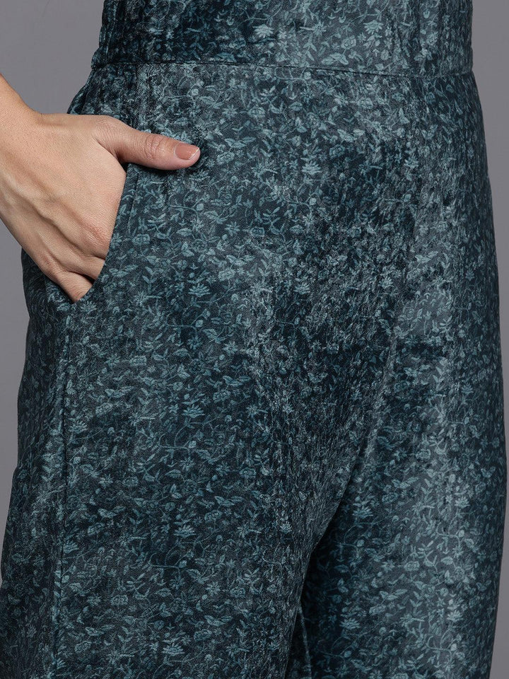 Multicoloured Printed Velvet Straight Kurta With Dupatta