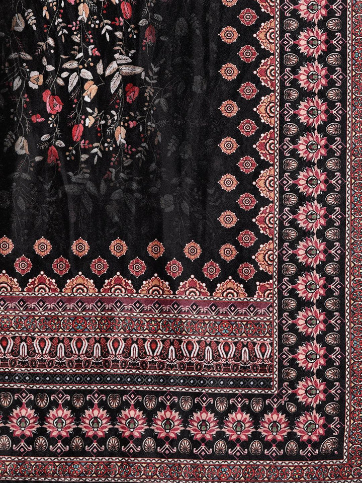 Multicoloured Printed Velvet Straight Kurta With Dupatta