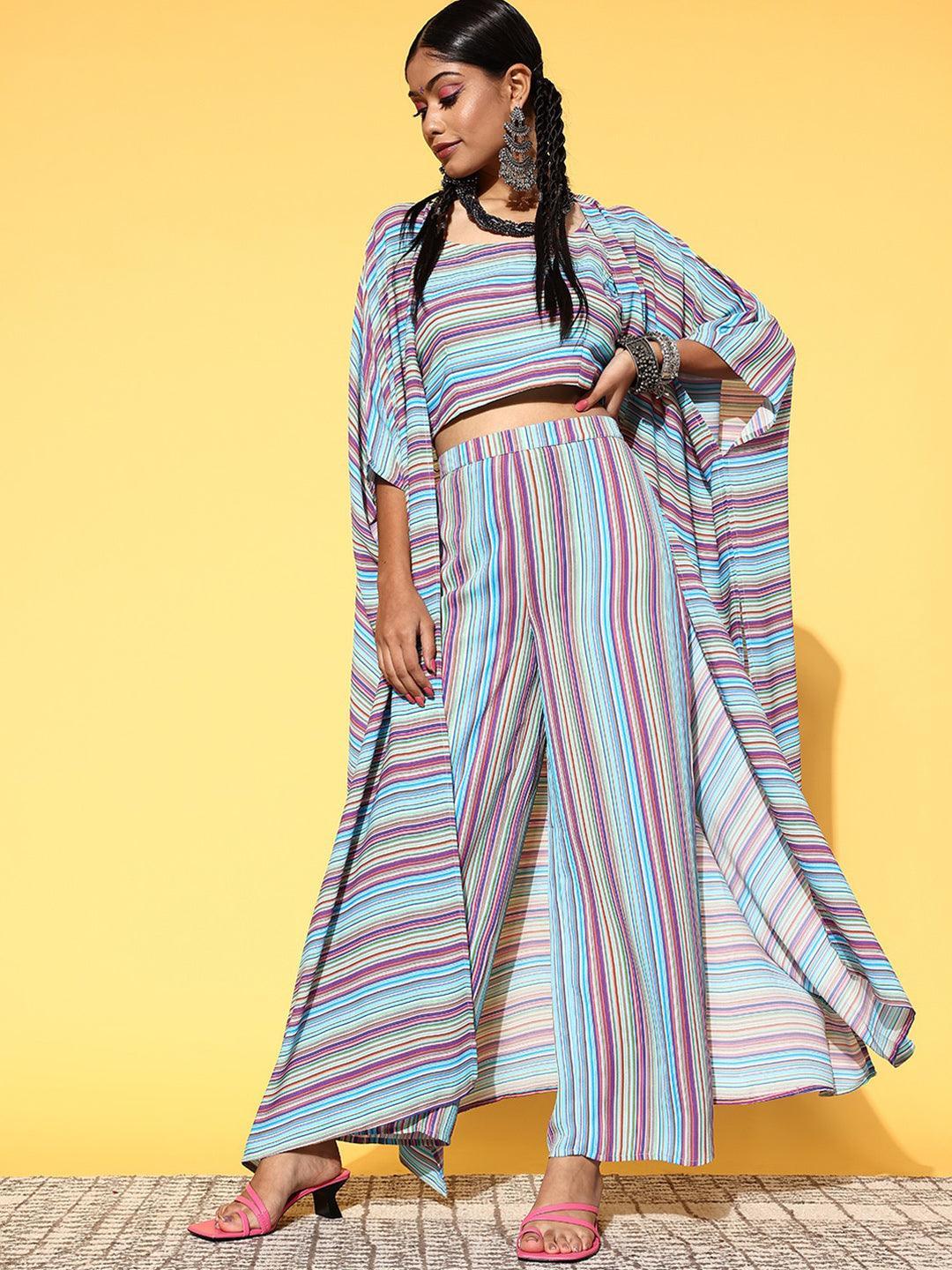 Multicoloured Striped Georgette Co-Ords - ShopLibas