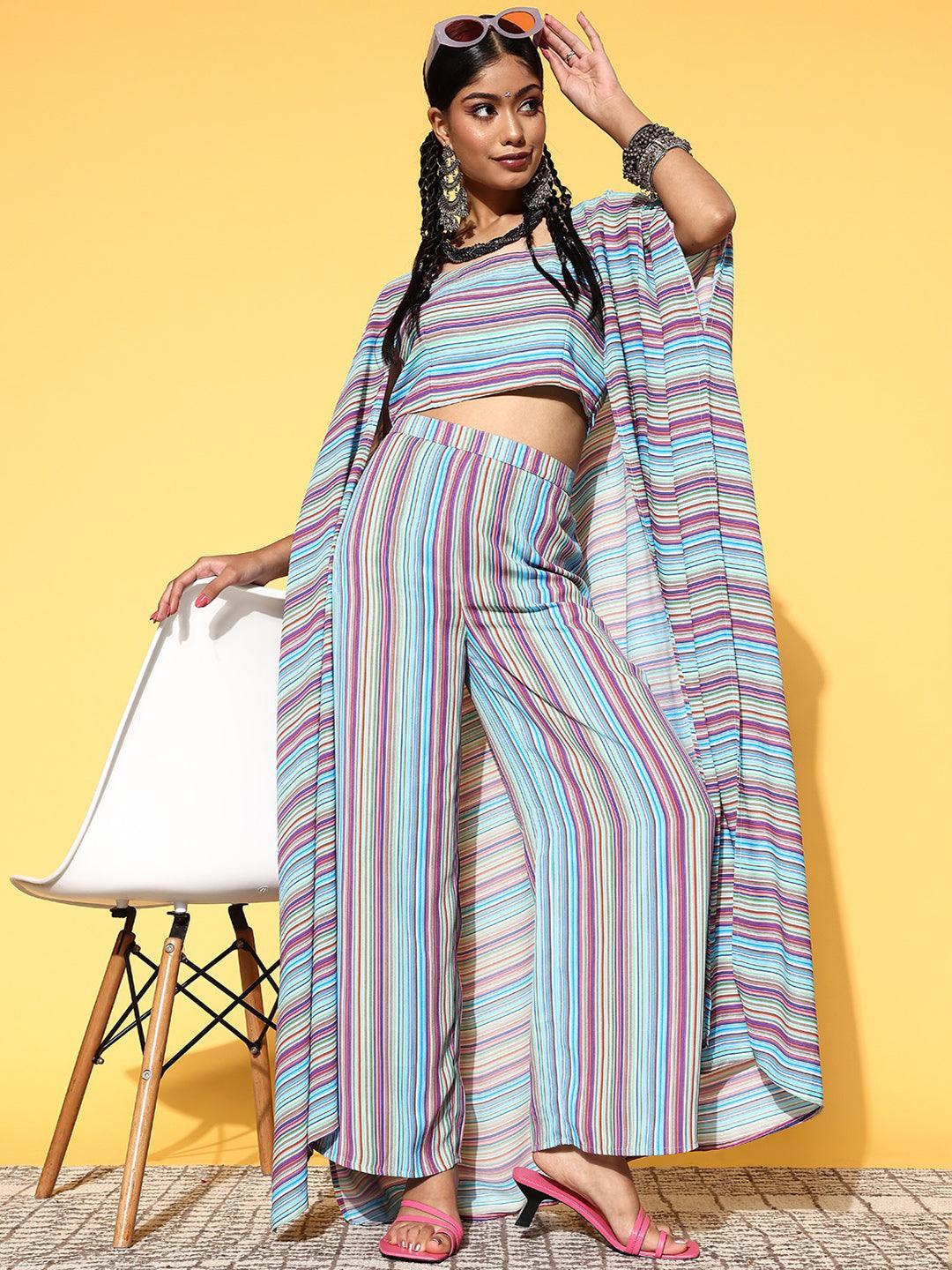 Multicoloured Striped Georgette Co-Ords - ShopLibas