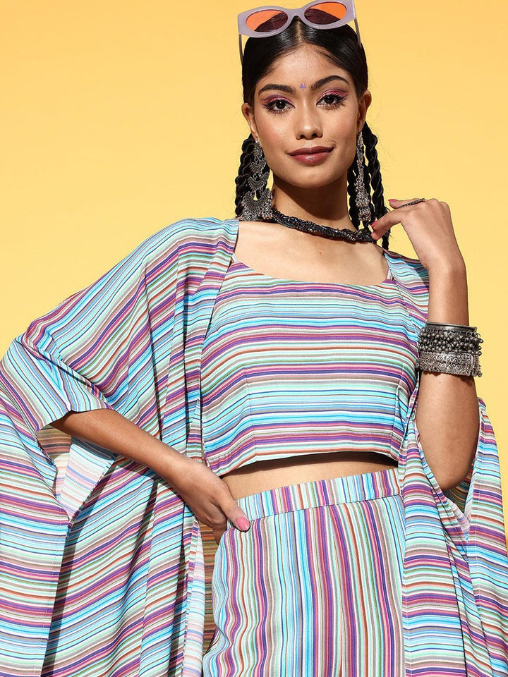 Multicoloured Striped Georgette 3 Piece Co-Ords