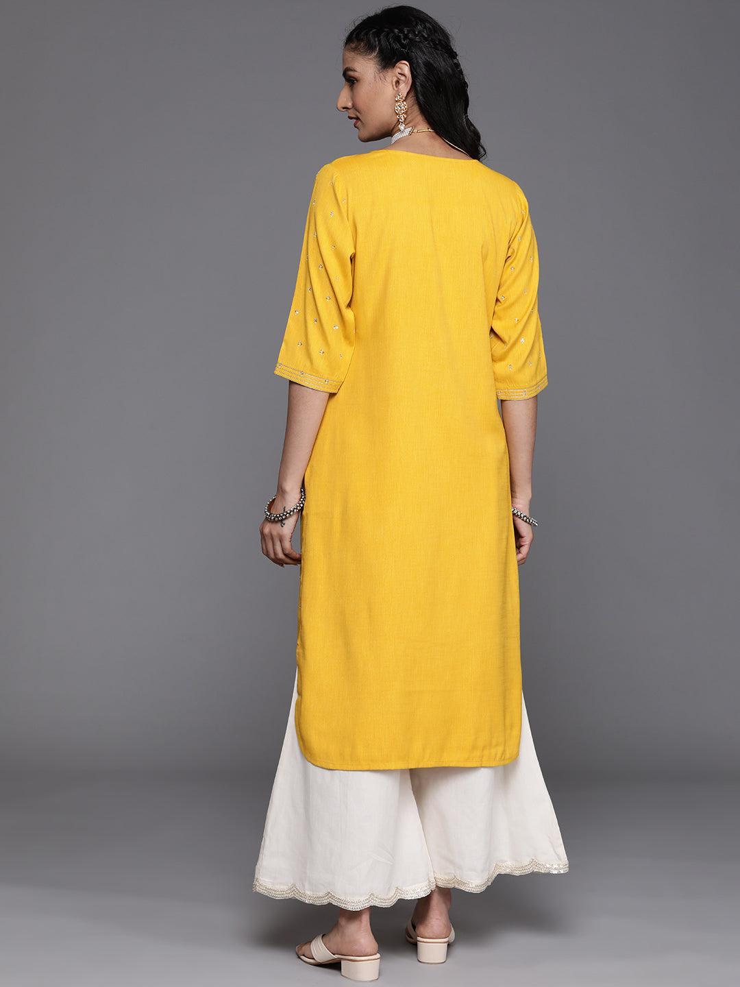 Mustard Embellished Rayon Kurta - ShopLibas