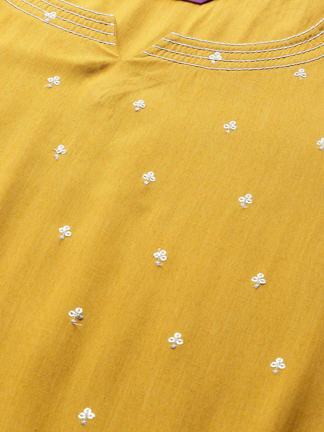 Mustard Embellished Rayon Kurta - ShopLibas