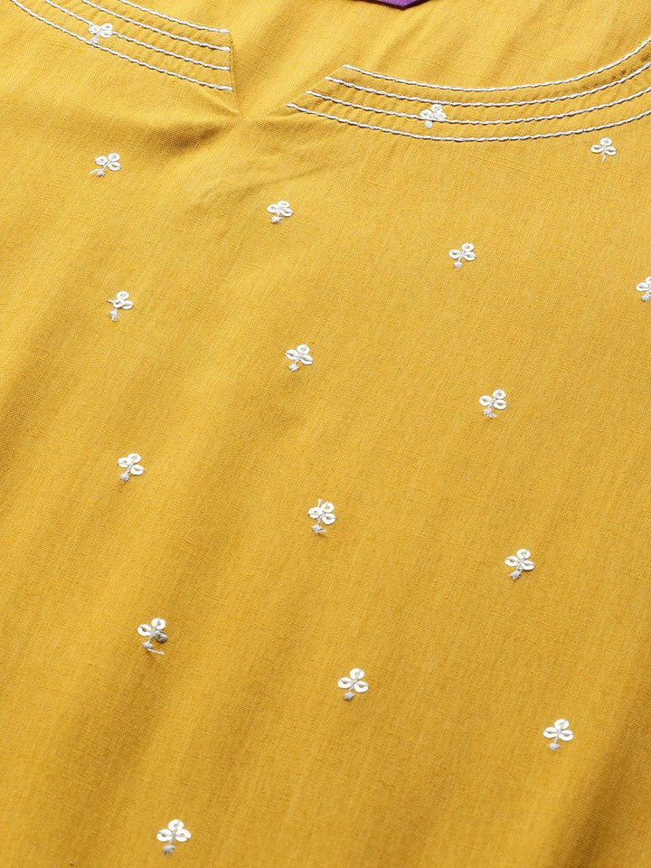 Mustard Embellished Rayon Kurta