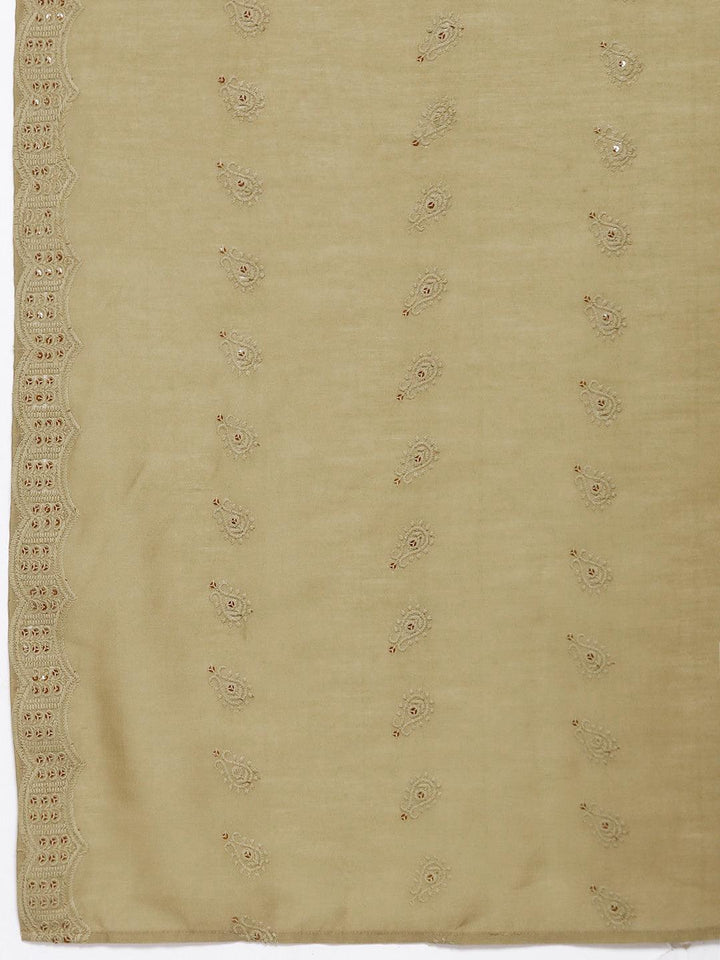 Mustard Embroidered Chanderi Silk Straight Kurta With Trousers & Dupatta