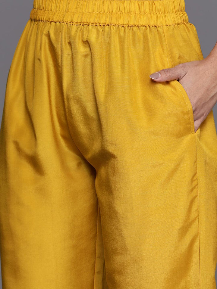 Mustard Embroidered Silk Blend Straight Suit Set