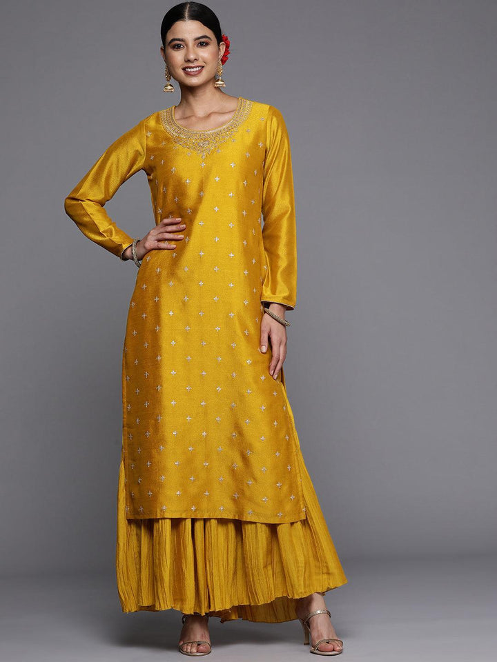 Mustard Embroidered Silk Straight Kurta