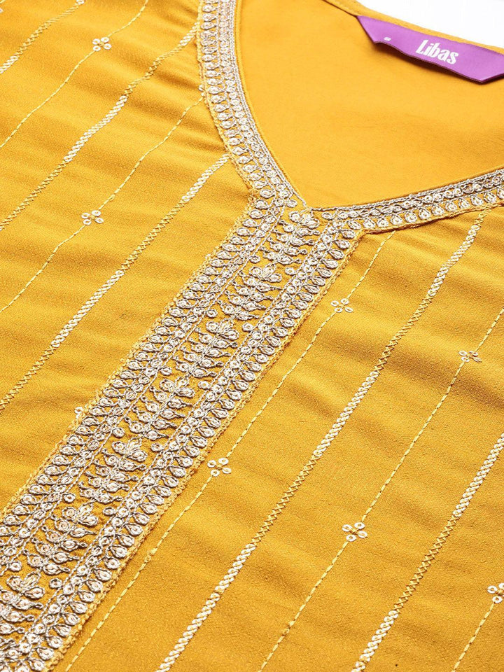 Mustard Embroidered Silk Straight Kurta