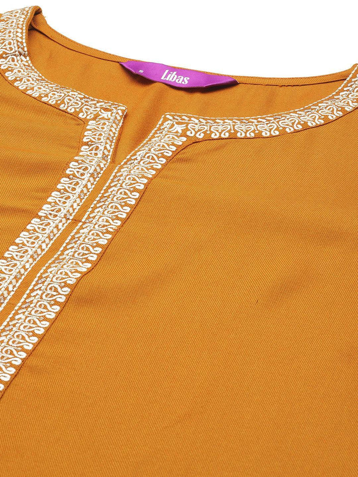 Mustard Embroidered Wool Straight Kurta
