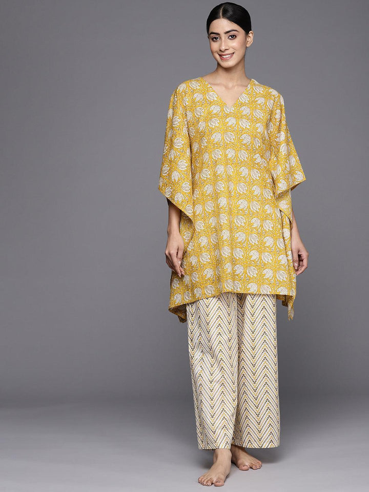 Mustard Printed Cotton Night Suit