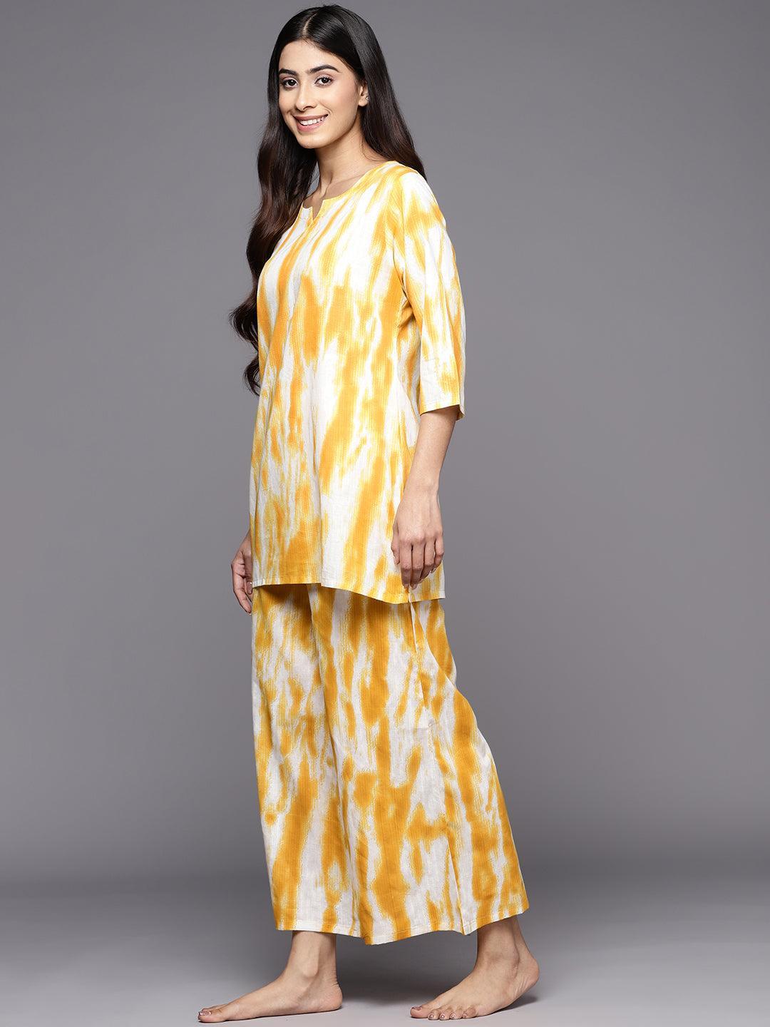 Mustard Printed Cotton Night Suit - ShopLibas