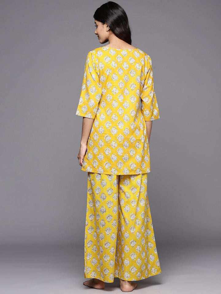 Mustard Printed Cotton Night Suit