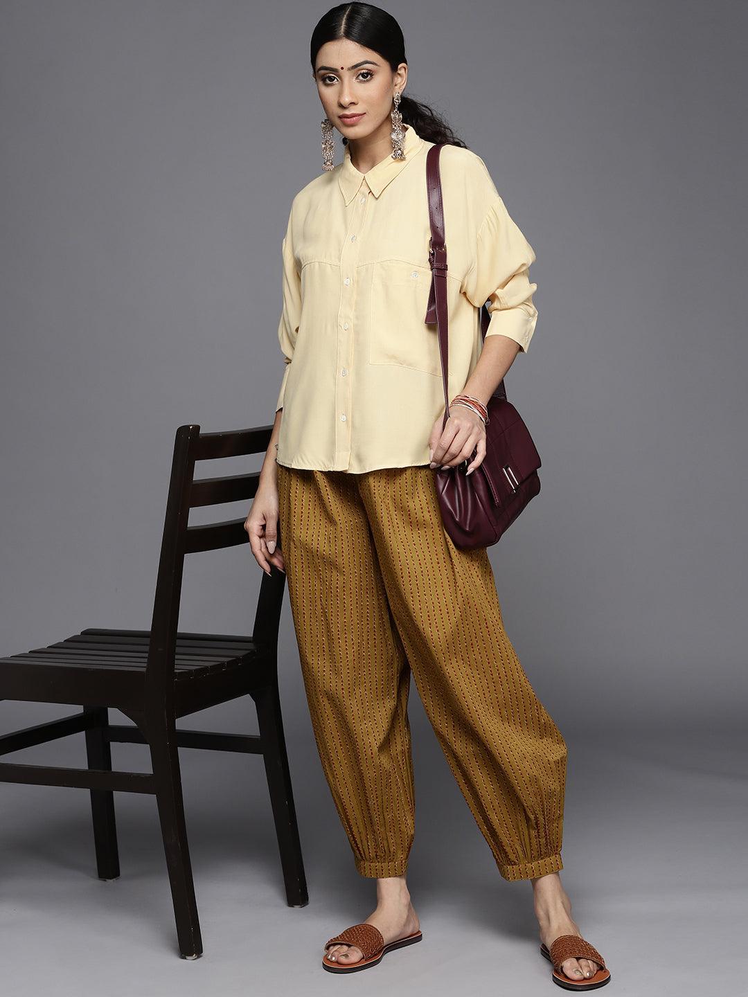 Mustard Printed Cotton Salwar Pants - ShopLibas