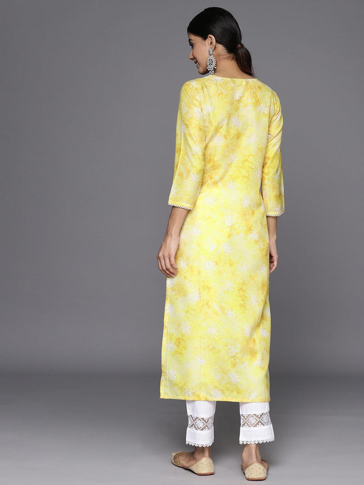 Mustard Printed Cotton Straight Kurta