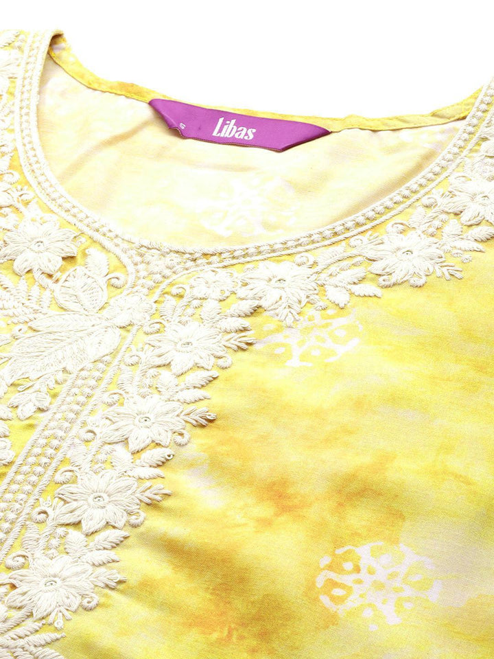 Mustard Printed Cotton Straight Kurta