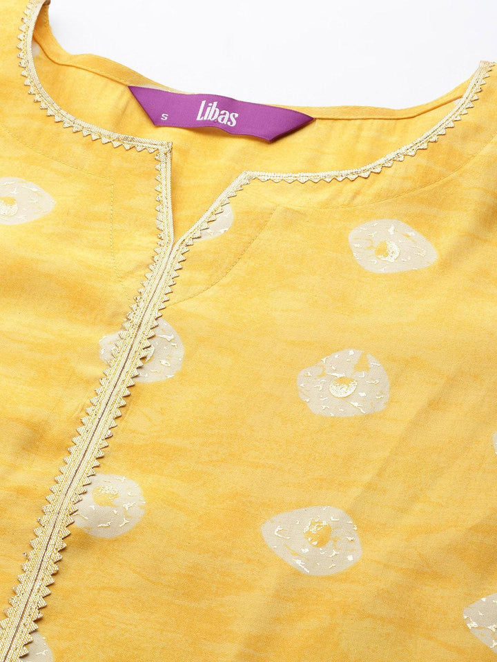 Mustard Printed Silk Blend Straight Suit Set With Palazzos