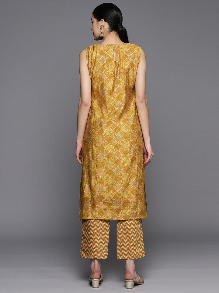 Mustard Printed Silk Blend Straight Kurta Set With Trousers
