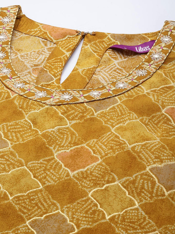 Mustard Printed Silk Blend Straight Kurta Set With Trousers