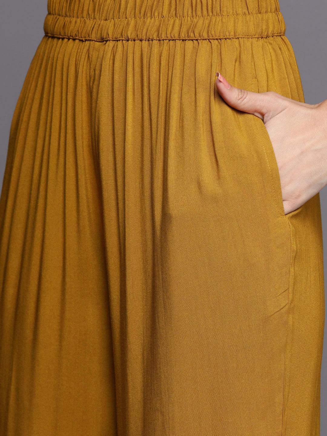 Mustard Self Design Pashmina Wool Straight Suit Set - ShopLibas