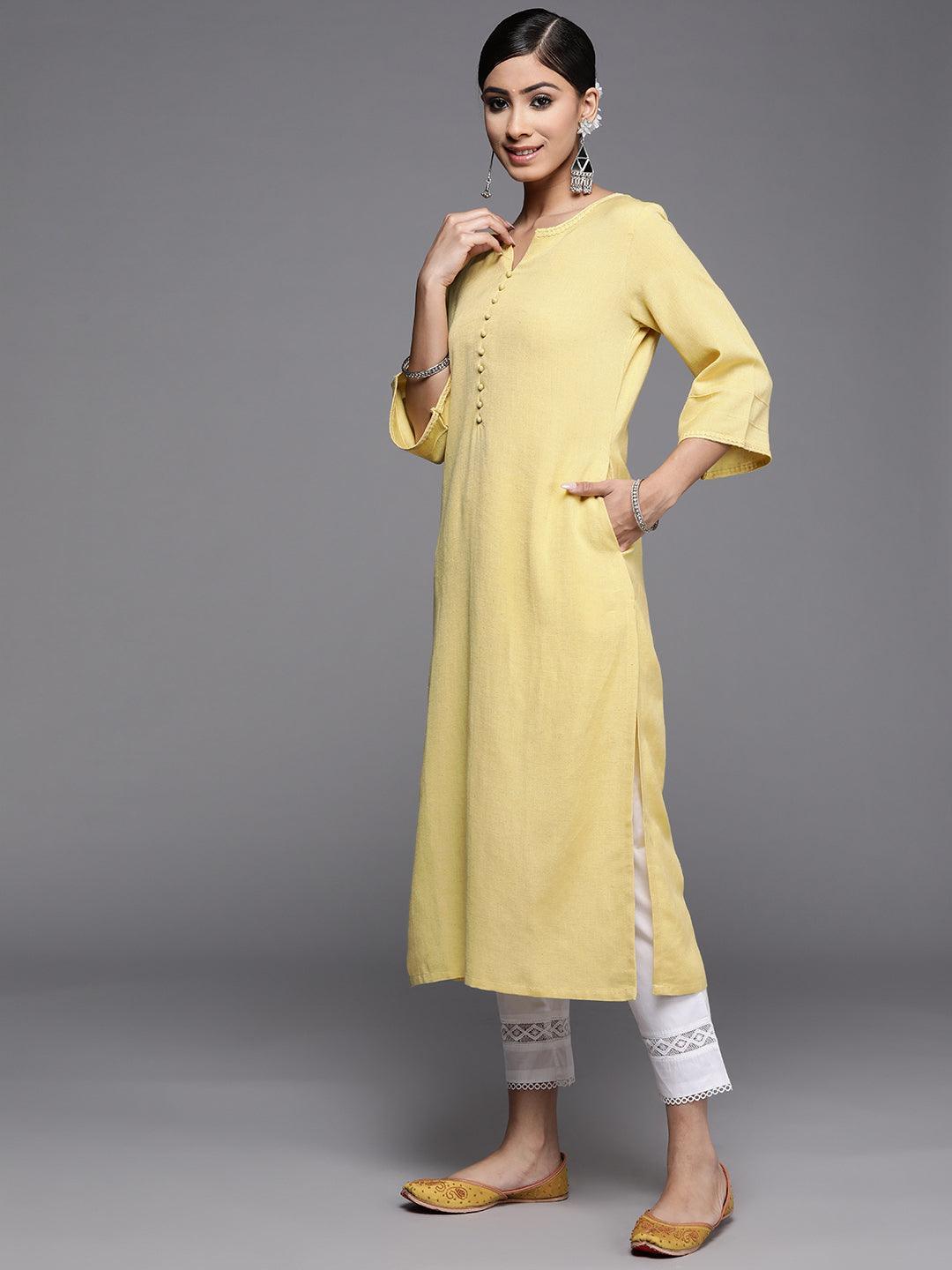 Mustard Solid Rayon Kurta - ShopLibas