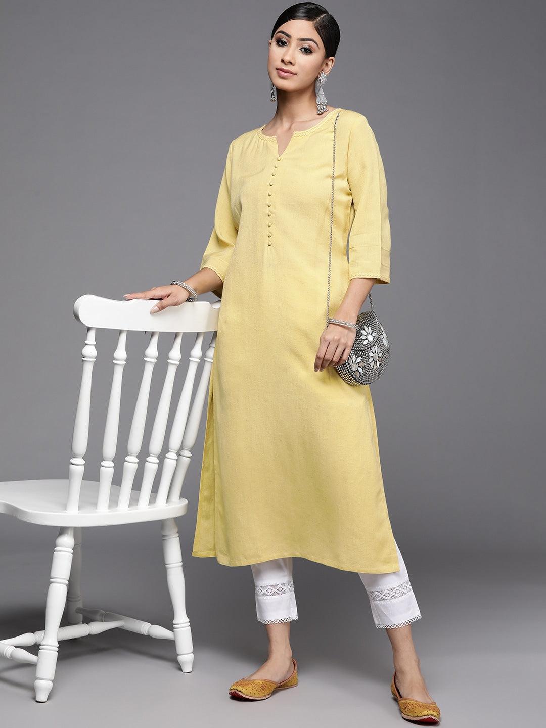 Mustard Solid Rayon Kurta - ShopLibas