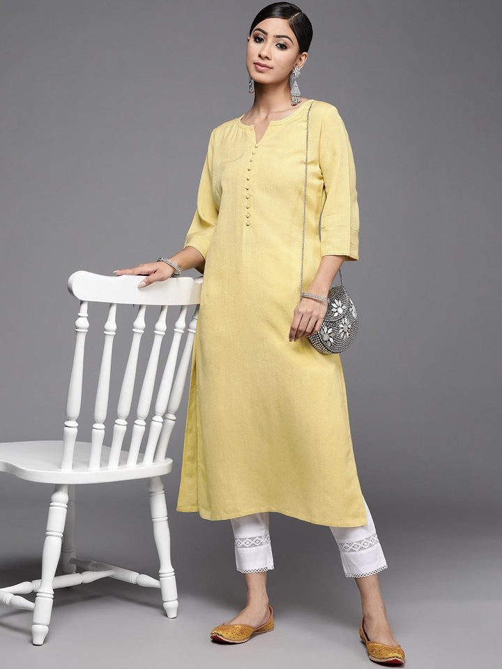 Mustard Solid Rayon Kurta