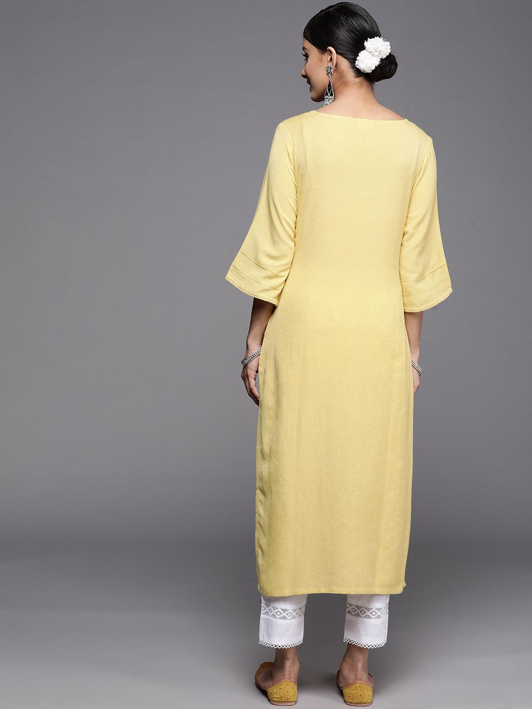 Mustard Solid Rayon Kurta - ShopLibas