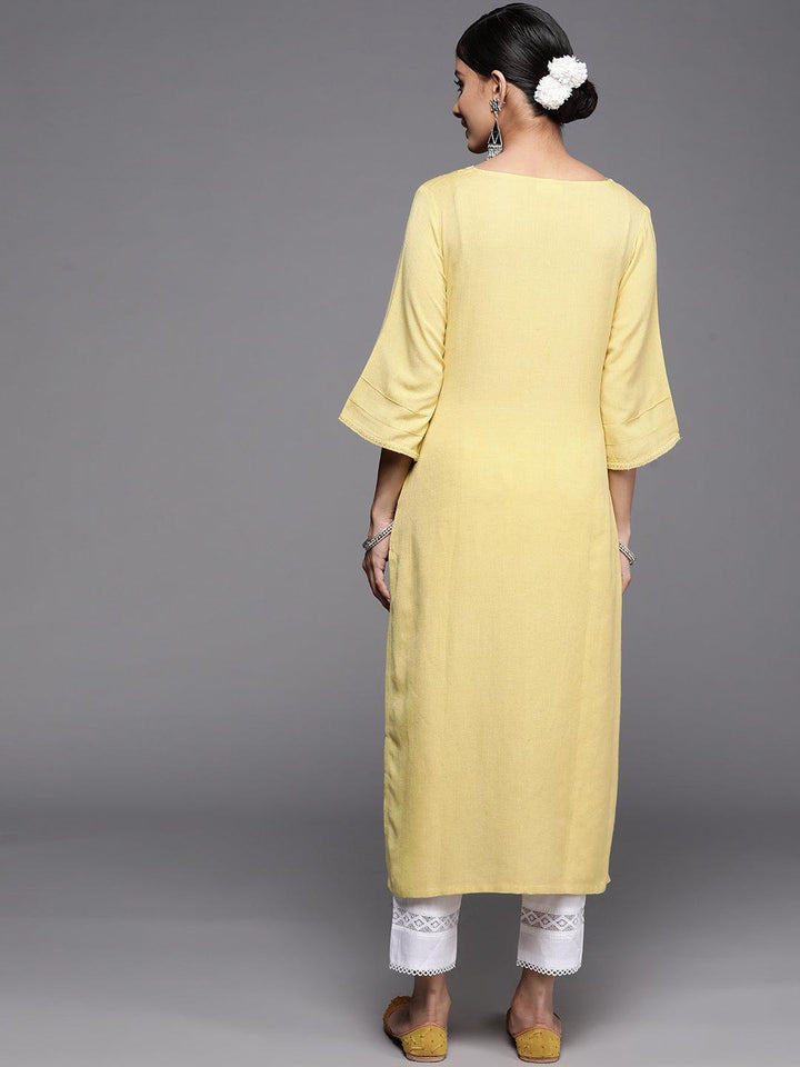 Mustard Solid Rayon Kurta