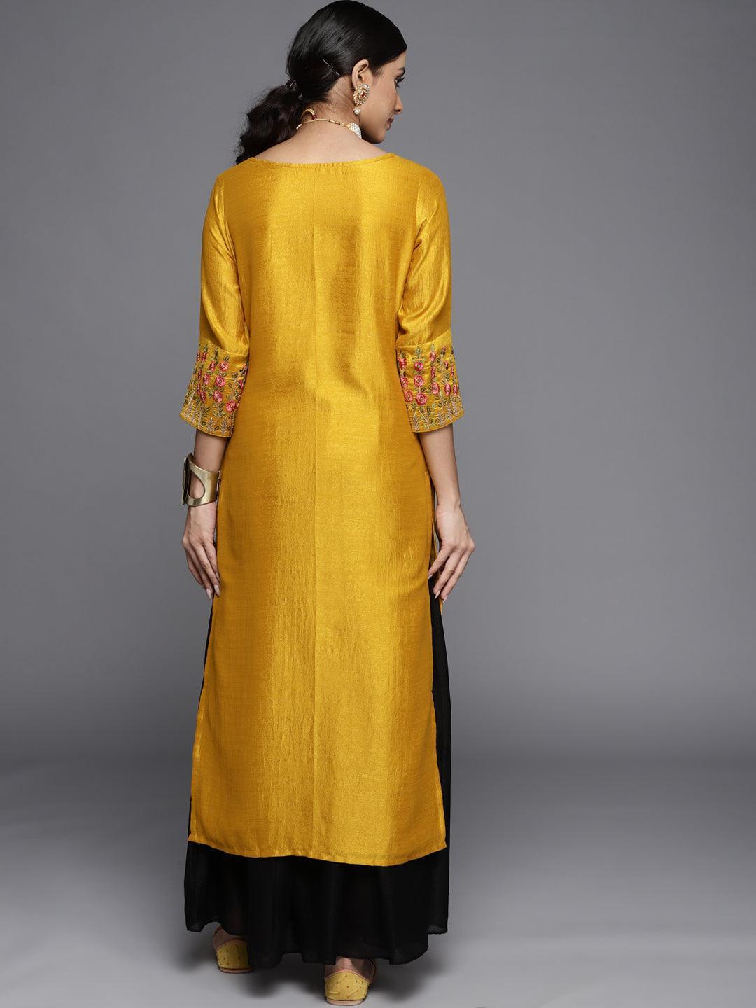 Mustard Solid Silk Kurta - ShopLibas