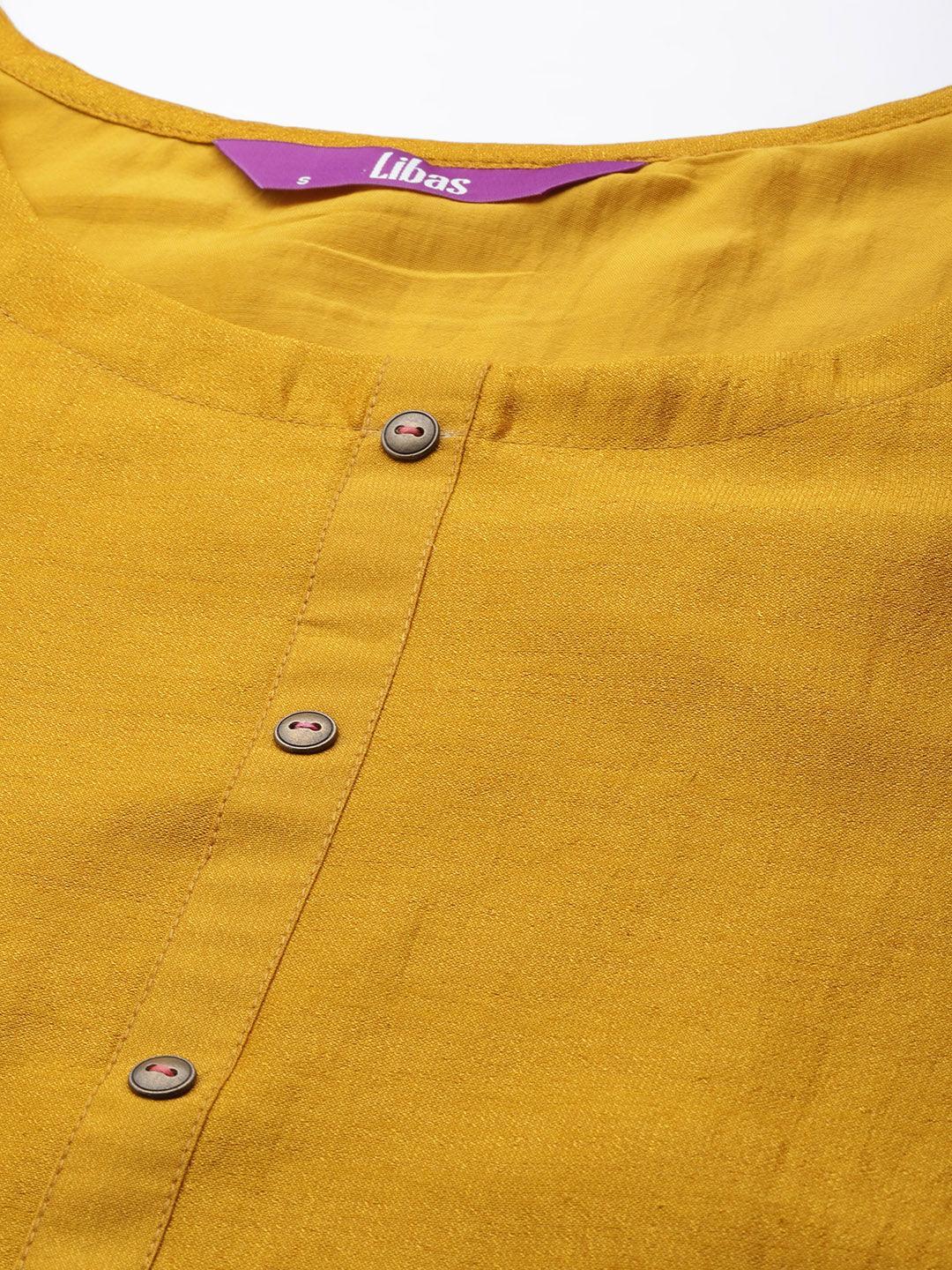 Mustard Solid Silk Kurta - ShopLibas