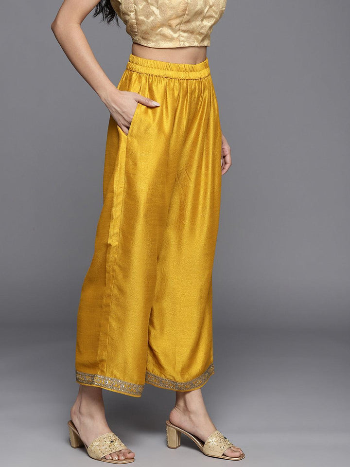 Mustard Solid Silk Palazzos