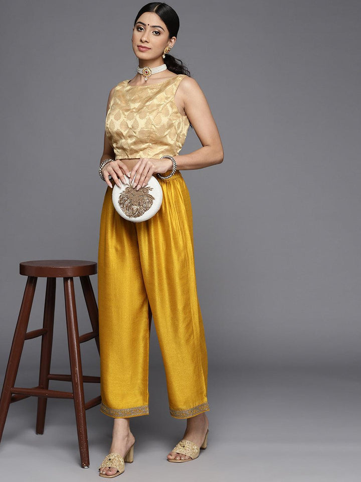 Mustard Solid Silk Palazzos