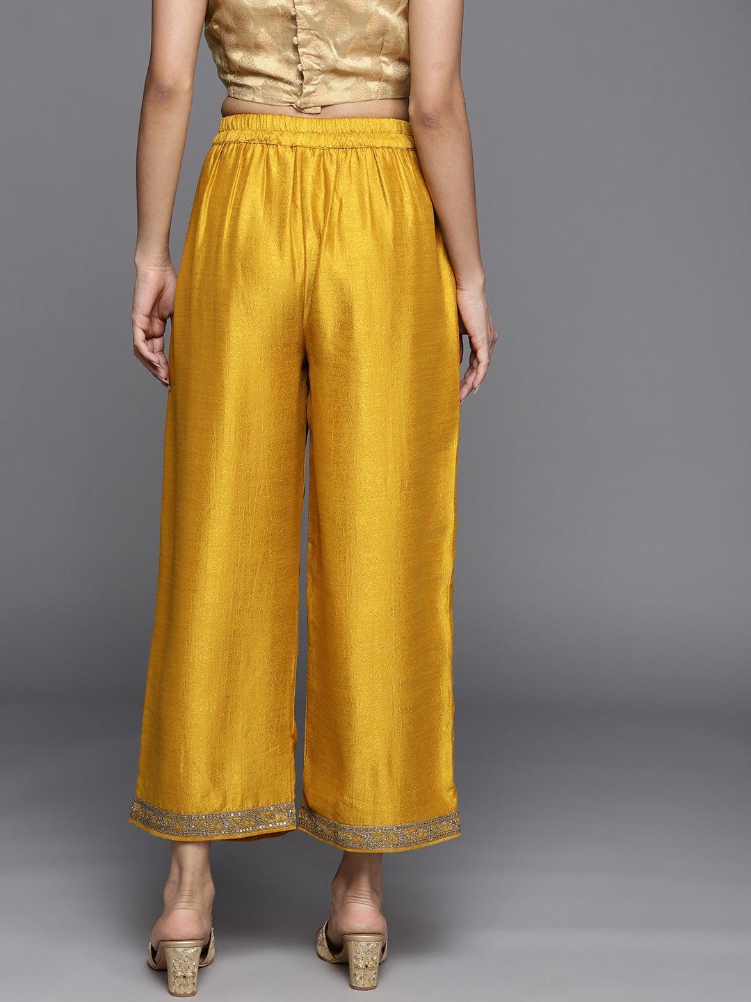 Mustard Solid Silk Palazzos - ShopLibas