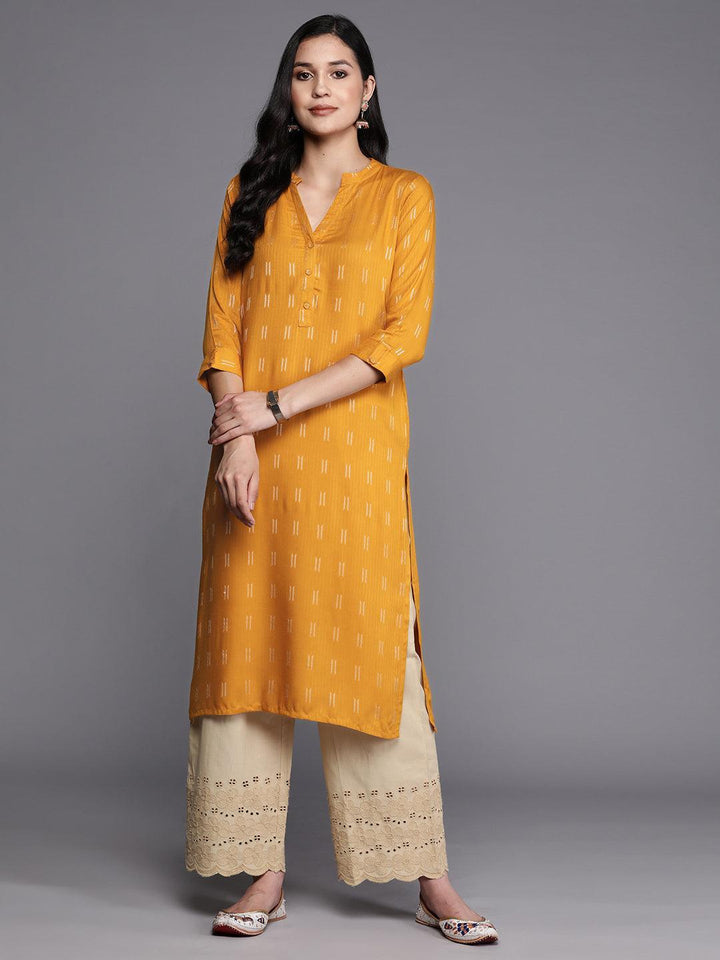 Mustard Woven Design Rayon Straight Kurta