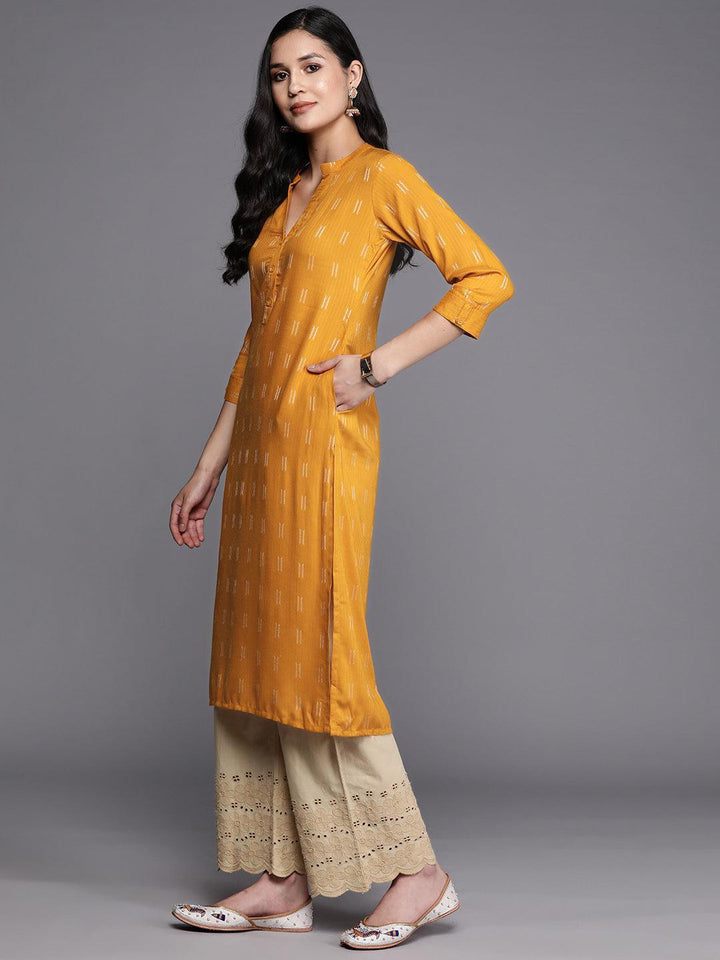 Mustard Woven Design Rayon Straight Kurta