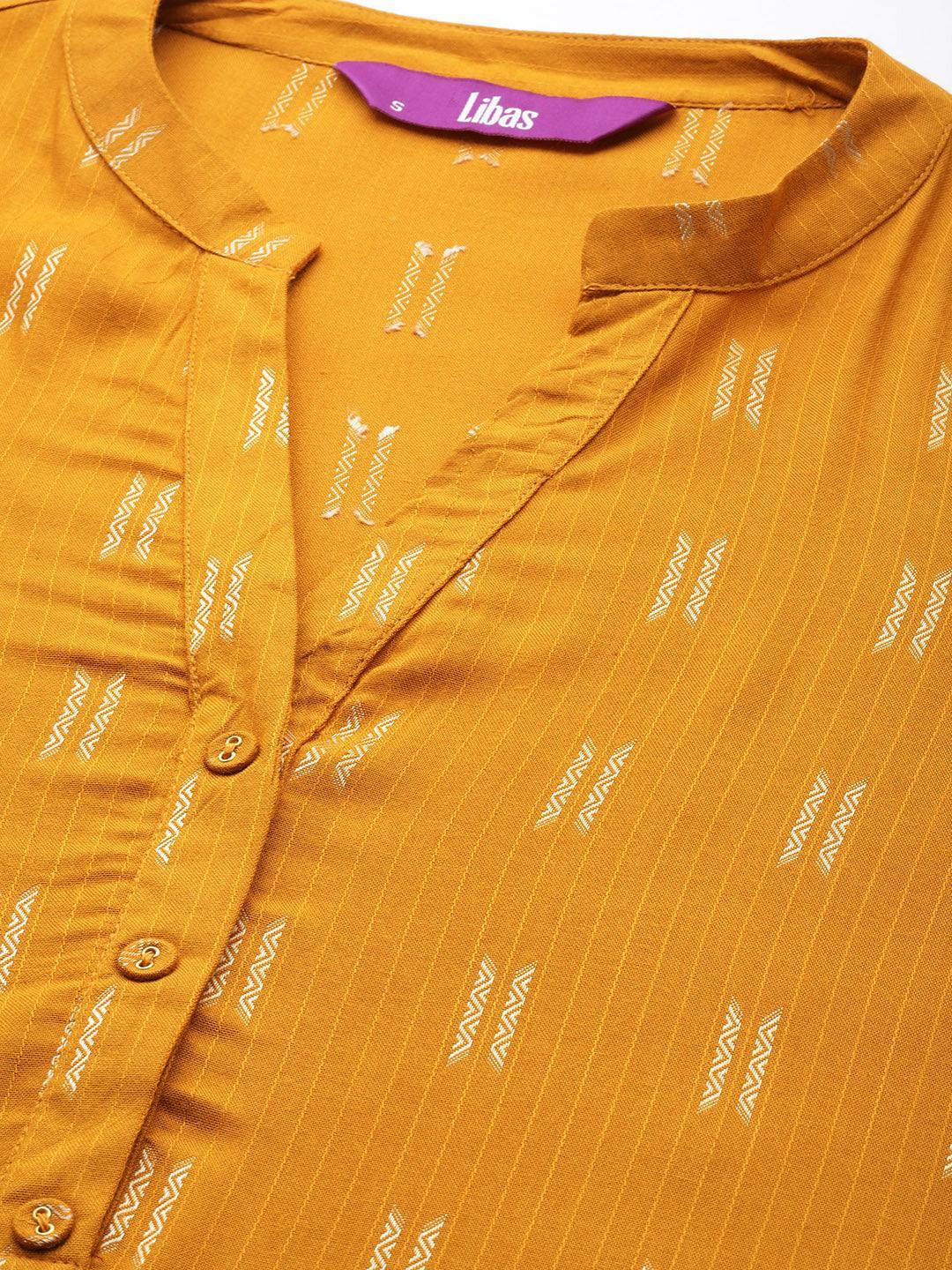 Mustard Woven Design Rayon Straight Kurta - ShopLibas