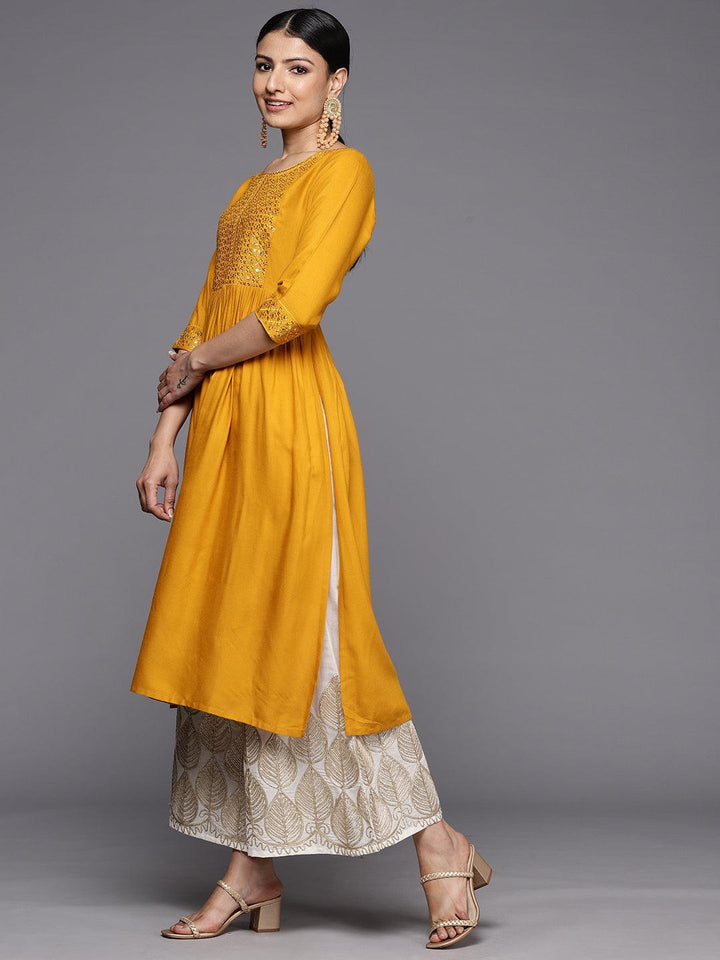 Mustard Yoke Design Rayon A-Line Kurta