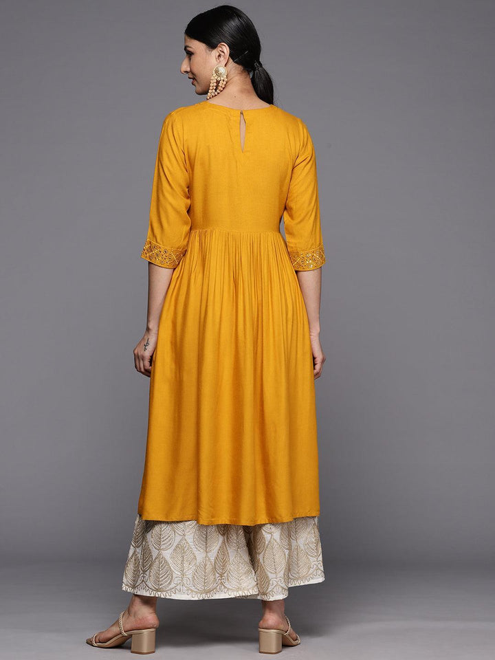 Mustard Yoke Design Rayon A-Line Kurta