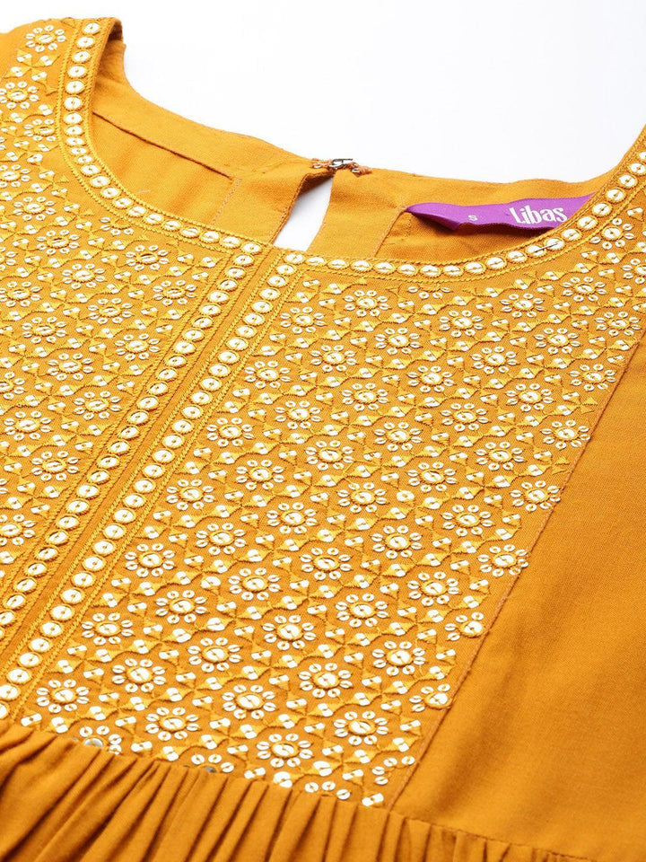 Mustard Yoke Design Rayon A-Line Kurta