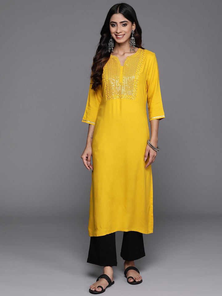 Mustard Yoke Design Rayon Straight Kurta