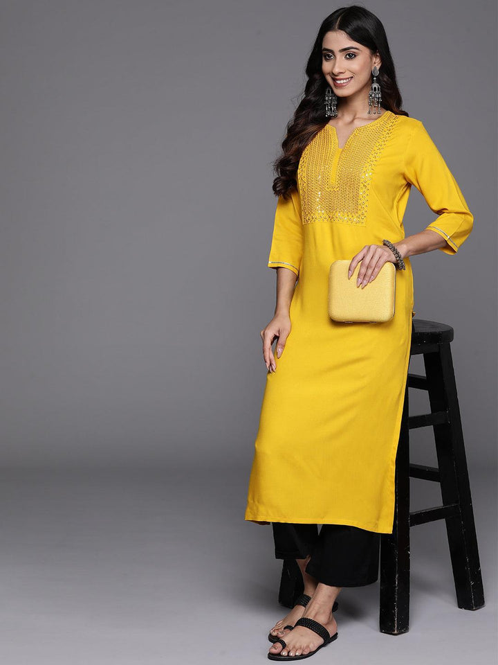 Mustard Yoke Design Rayon Straight Kurta
