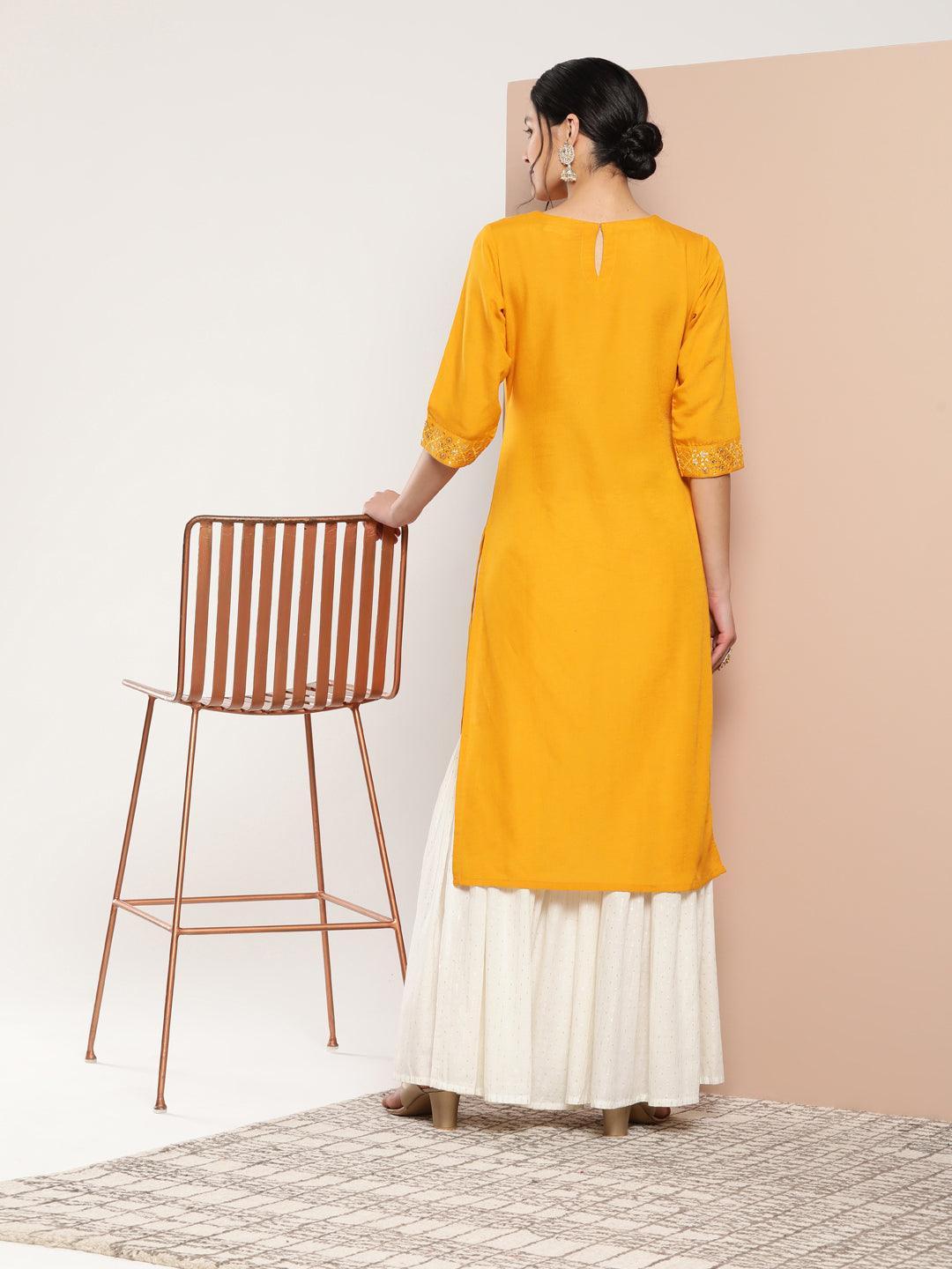 Mustard Yoke Design Rayon Straight Kurta - ShopLibas