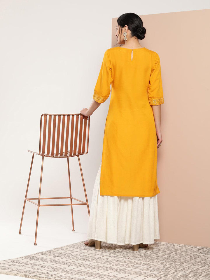 Mustard Yoke Design Rayon Straight Kurta